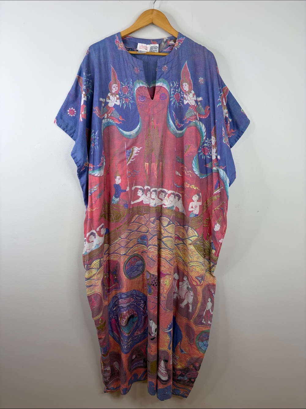 Vintage Kaftan Womens One Size Pink Purple Exotic Print Short Sleeve Loungewear